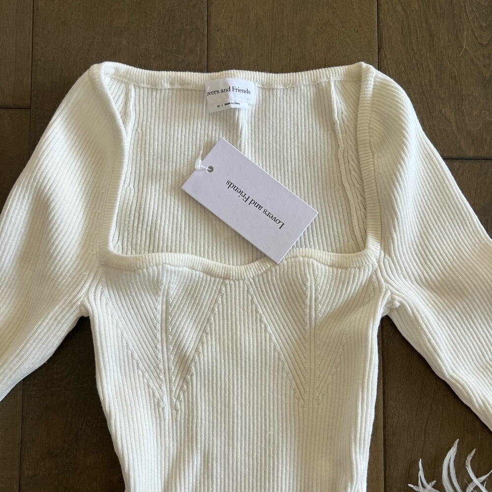 Lovers and Friends White feathered Ribbed Top